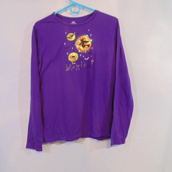 Unbreanded Hallowee long sleeve shirt Witch/Bat 16/18 Purple - Picture 1 of 4
